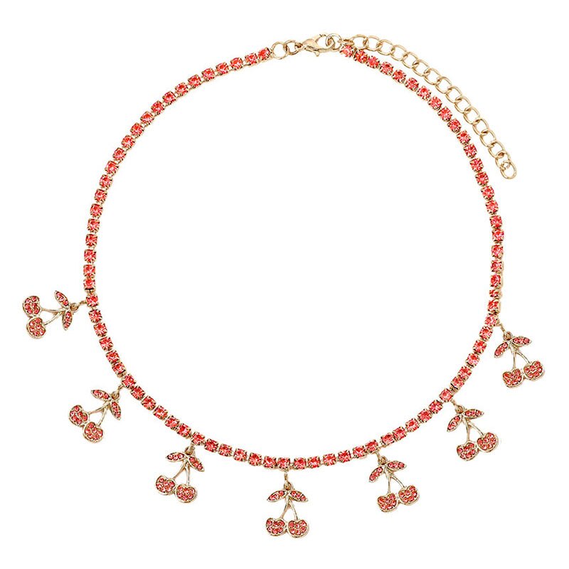 Bling bling verstelbare vrouwelijke tennisketting choker bliksem kersenblad ster hangers dames ketting sieraden: 037404rr