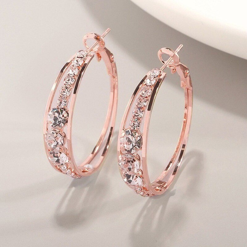 Cirkel Kristal Hoepel Oorbellen Goud Zilver Kleur Geometrische Opknoping Dangle Oorbellen Voor Vrouwen Vrouwelijke Mode-sieraden