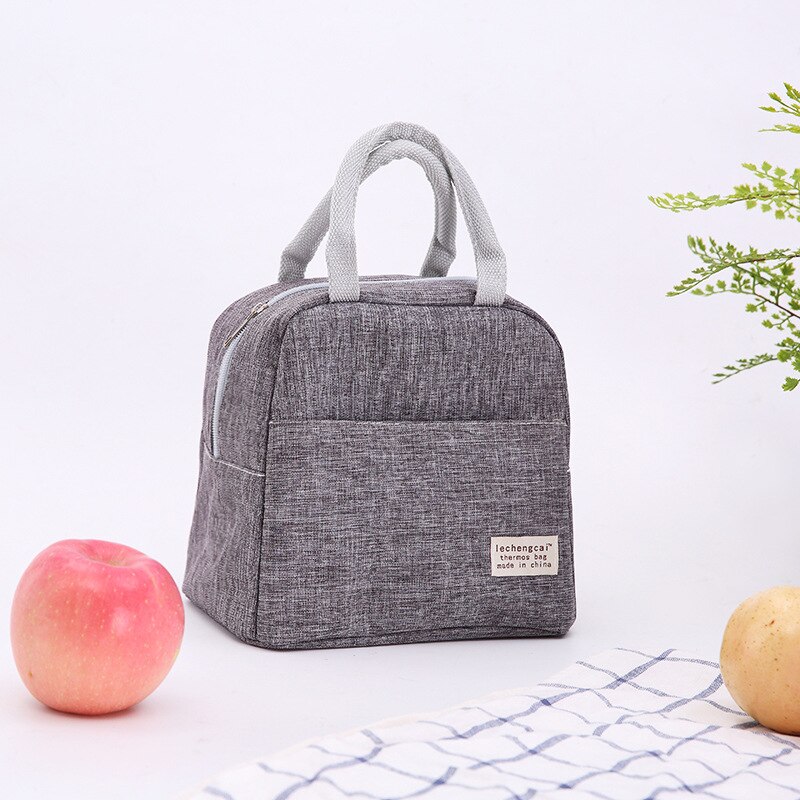Cation Women Portable Lunch Bags Waterproof Zippe Student Bento Box Thermo Office School Picnic Cooler Handbag: Gray