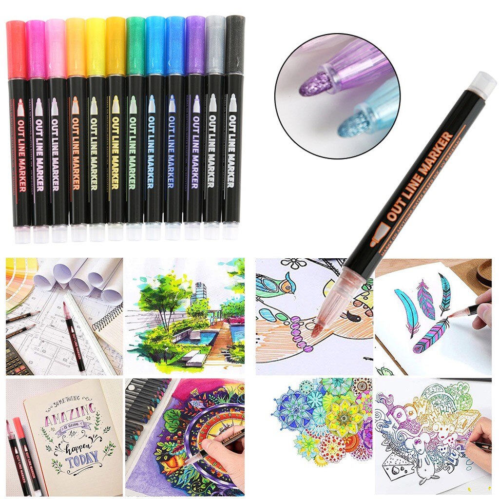 12Pcs Water-Kleur Brush Pen Set Kleur Waterbasis Pen Metallic Markers Verf Pennen Art Glas Verf Schrijven markers Diy 12Ml