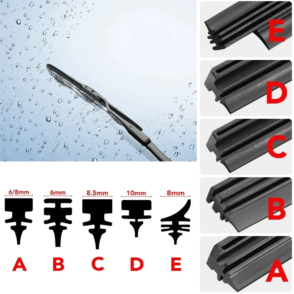 Tiras de goma para limpiaparabrisas de coche, repuesto de escobilla de limpiaparabrisas, piezas de repuesto, todo tipo de estaciones, limpiaparabrisas, cuchilla, accesorios suaves para coche