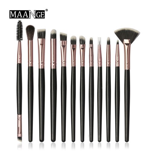 MAANGE Makeup Brushes Set Pro 12 pcs/lot Eye Shadow Blending Eyebrow Eyeliner Eyelash Lip Brush For Eyes Makeup Cosmetic Tools: 12PCS Black