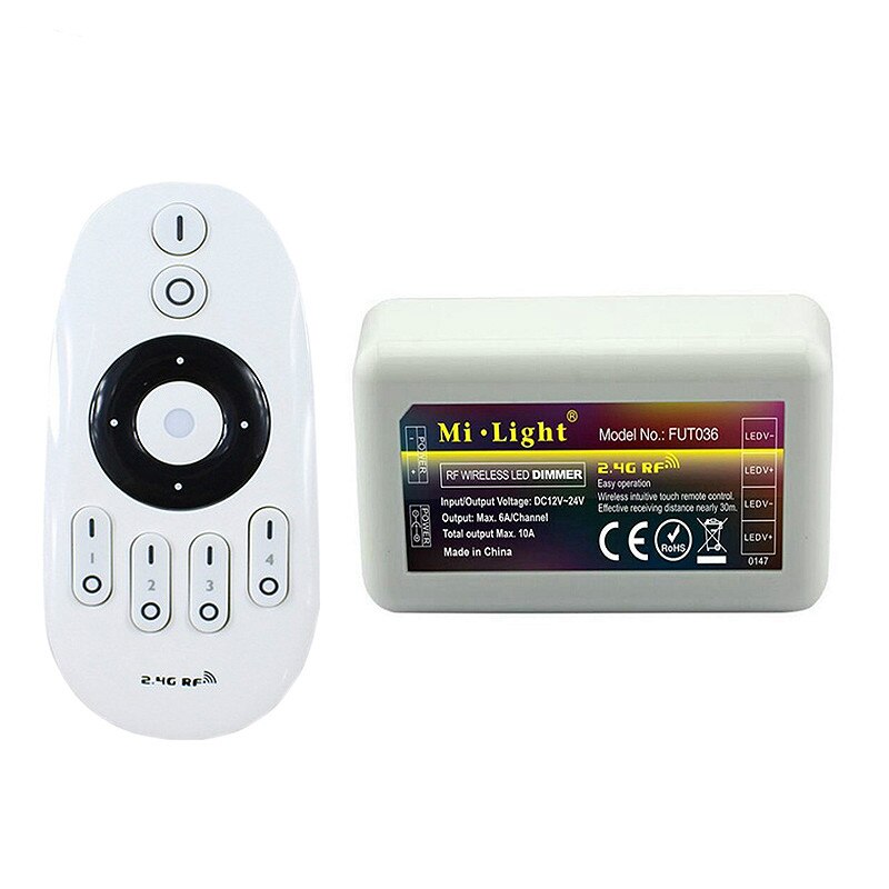 Mi light fut 036 2.4g rf trådløs 4 zone lysstyrke justerbar cct dimming controller dimmer til enkelt farve led lampestrimmel