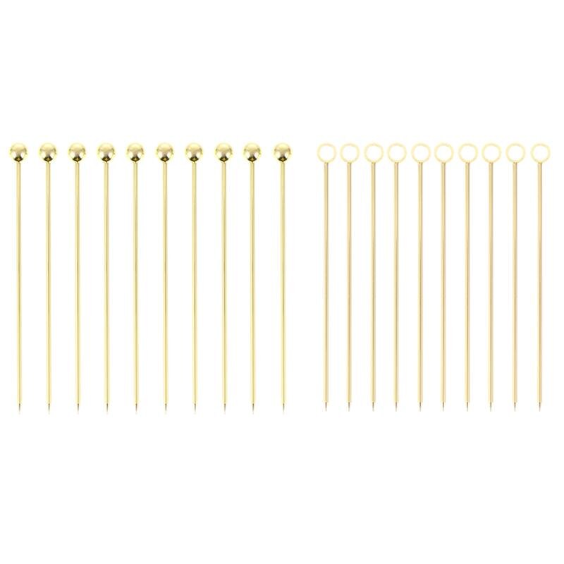 Palillos de acero inoxidable para cóctel, palillos de dientes para fruta, palitos de aperitivo para bebidas, tenedores de postre, herramientas de Bar, accesorios para y boda, 20 Uds.: Golden