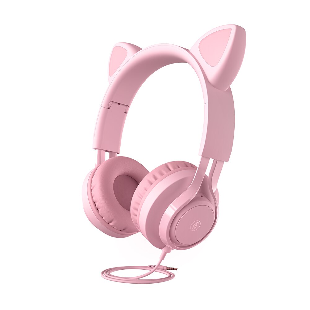 Słuchawki przewodowe ucho kota słuchawki douszne dla dziecka Kid Girls Boys 85db tryb dla dzieci ochrona słuchu słuchawki nauszne do telefonu Laptop: Pink (no box)