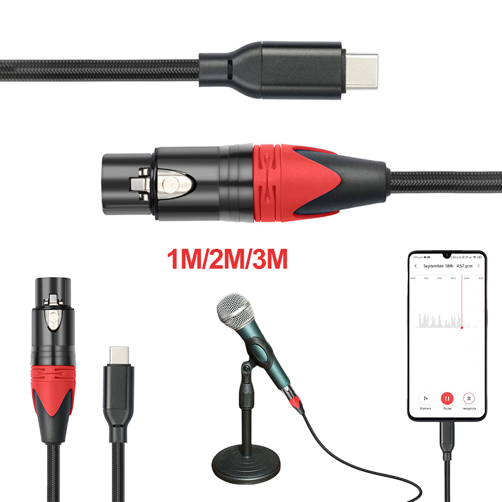 Câble de microphone USB C vers XLR femelle, Plug and Play, Audio Static, 1 m, 2 m, 3m