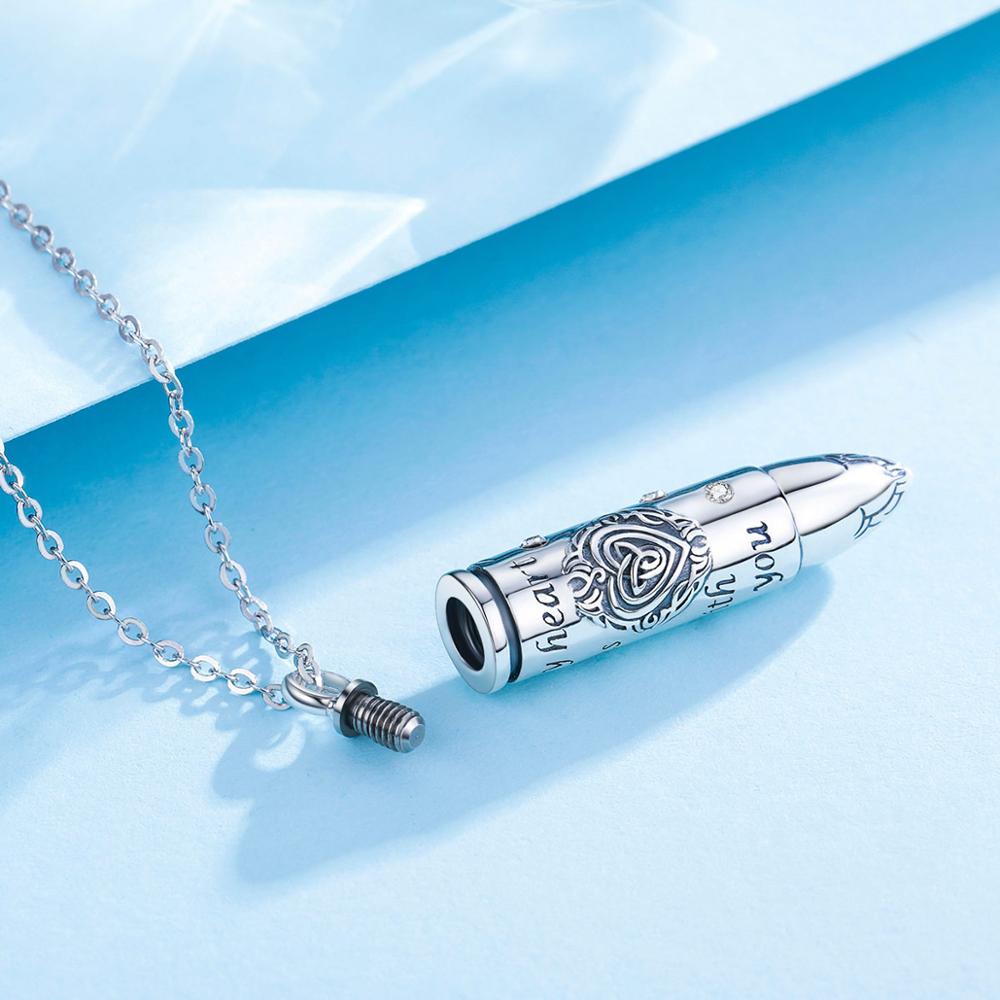 Eudora-colgante de urna de plata de ley 925 auténtica, cápsula de bala, urna de cenizas conmemorativa de cremación, collar, joyería Vintage, G018