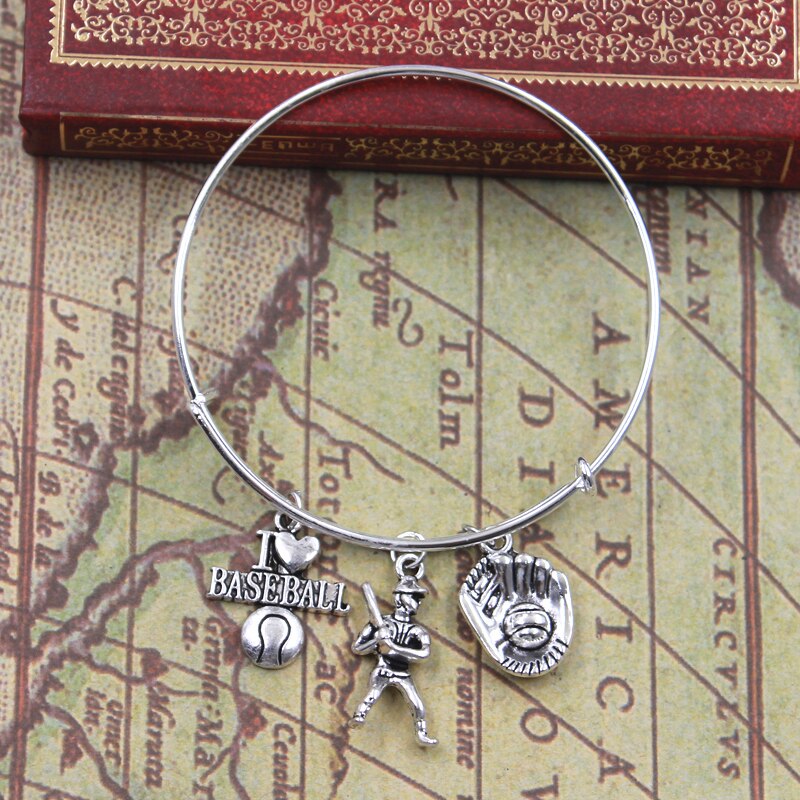 I Love Baseball Bat Baseball Hat Glove Pendant Diy Handmade Charms Men Women Bangles Jewelry Souvenir For