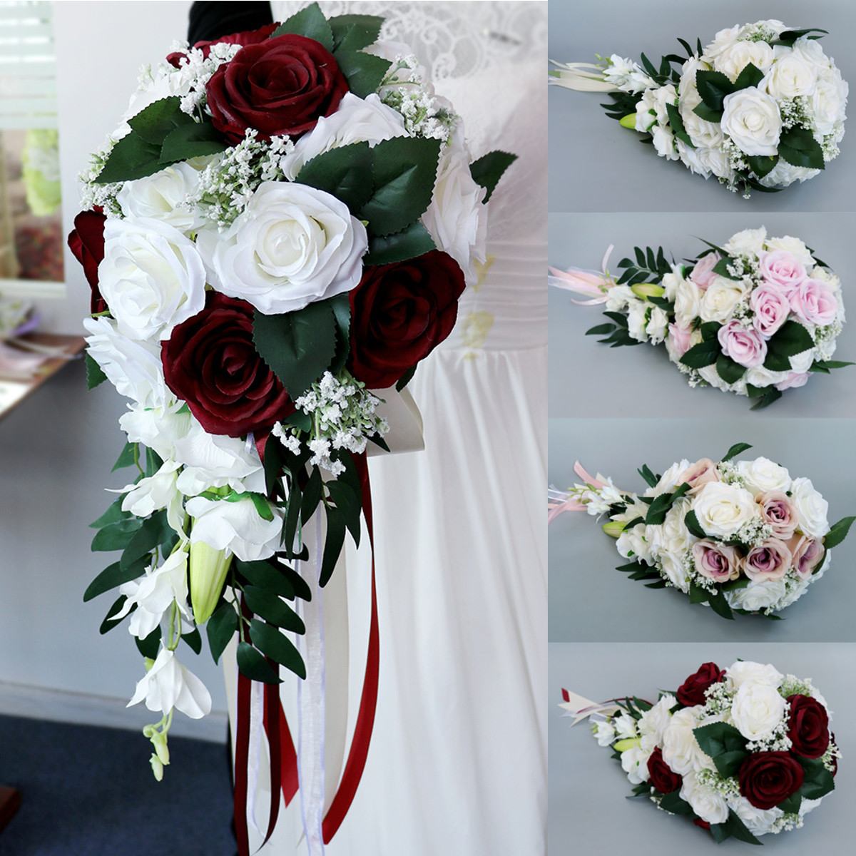 Novia rosa para ramo de novia, flores de mariposa, accesorios nupciales, ramos de novia pequeños, rosas de cinta para decoración de damas de honor