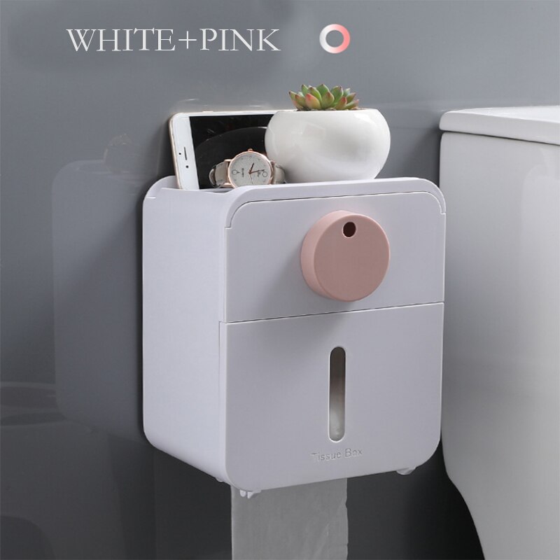 Distributeur mural de mouchoirs de salle de bains | Distributeur étanche de mouchoirs en papier multiplis, boîte de rangement de mouchoirs en papier avec tiroir: white pink