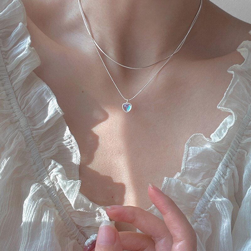 Voq sølv farve kærlighed vedhæng halskæde geometrisk enkel kraveben kæde fest halskæde smykker