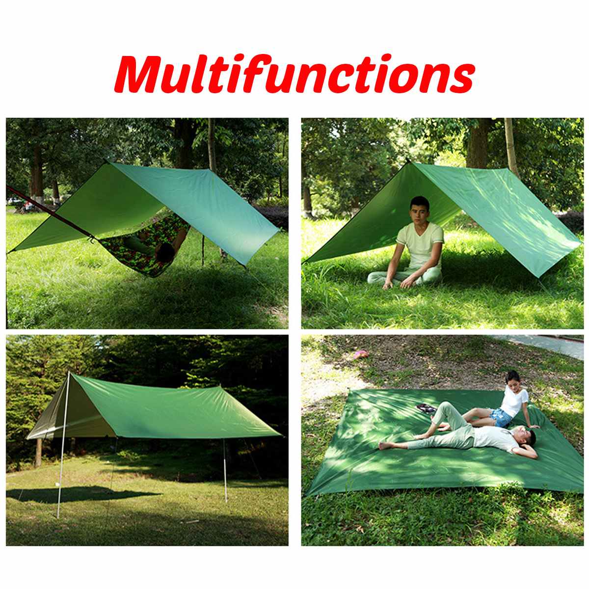 3x3m Awning Waterproof Tarp Tent Shade Ultralight Garden Canopy Sunshade Outdoor Camping Hammock Rain Fly Beach Sun Shelter