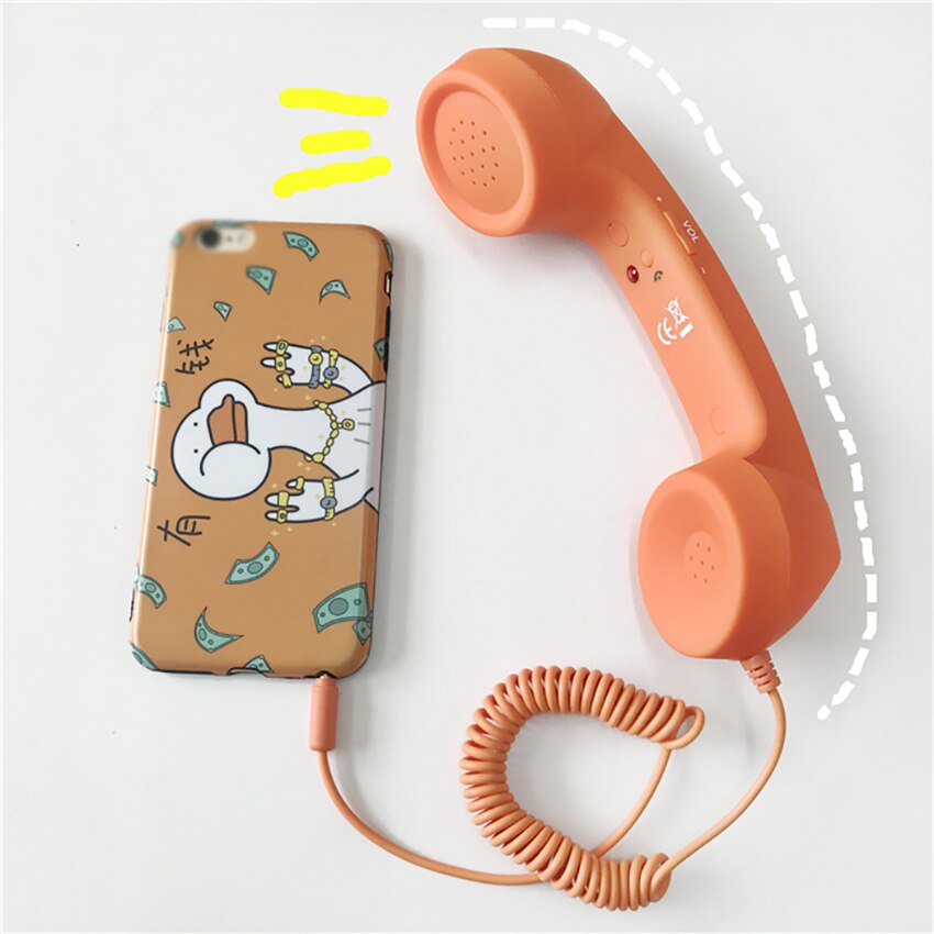 Mobiltelefon håndsæt, retro telefon håndsæt justerbare volumen modtagere mikrofon mikrofon 3.5mm til mobiltelefoner, computer: Orange