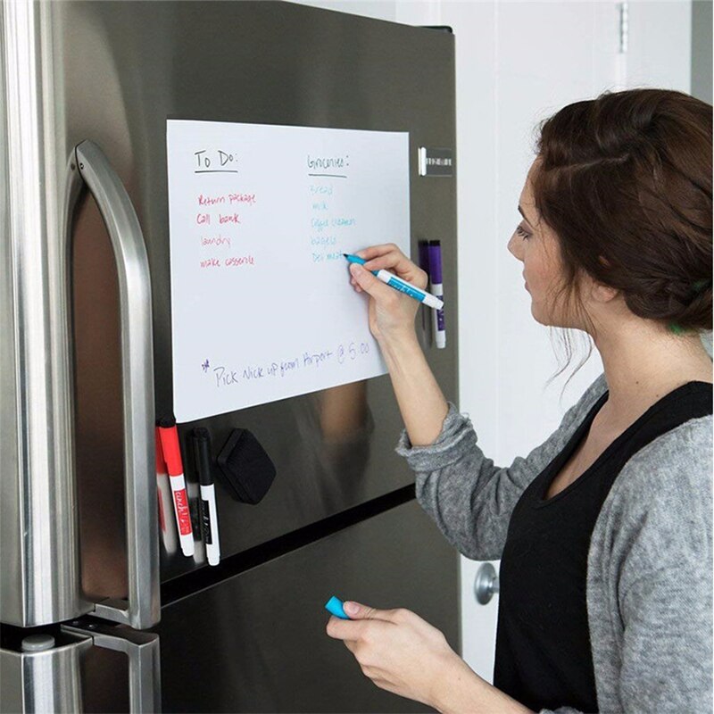 Magnetisk whiteboard køleskab magneter tør aftørring opslagstavle markør pen skrive rekord påmind memo til børn køkkentilbehør