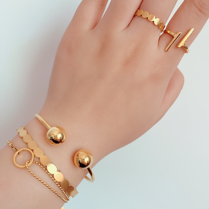 Ghidbk dainty duplo contas abertas pulseira pulseiras para mulheres minimalista gemetrical bolas fina pulseira simples chique design pulseiras