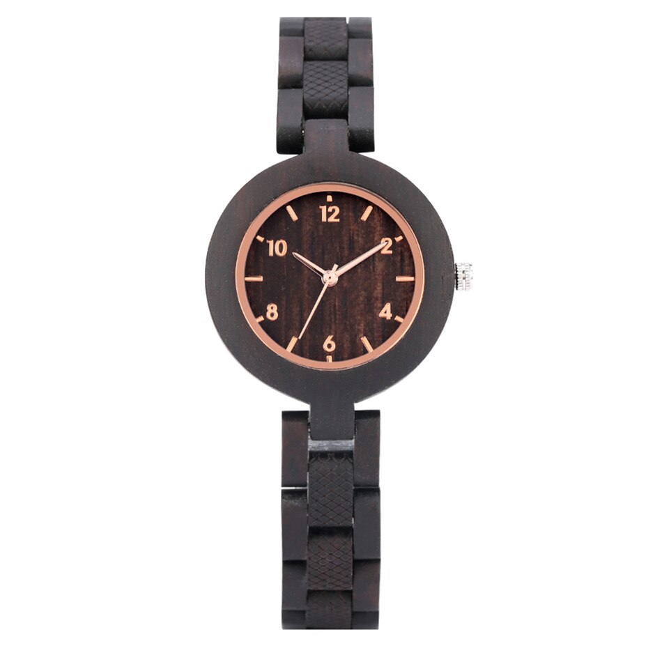 Ebbenhout Dame Armband Horloge Quartz Rose Goud Analoge Display Trendy Slim Volledige Houten Armband Vrouwelijke Horloges: Default Title