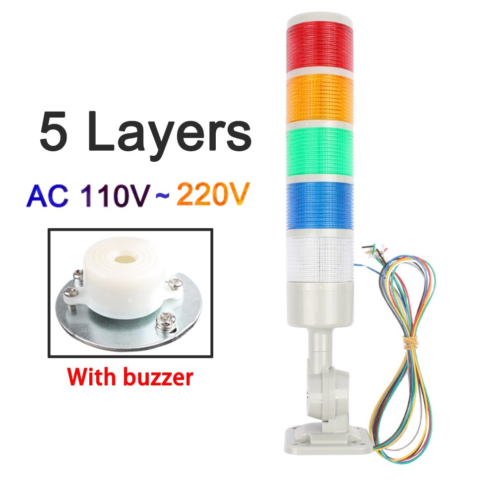 5 Layers Rotatable 180 Stack Light Warning Light Industrial for CNC Machine DC 24V 12V AC220V 110V Steady Flashing LED Light: Grey110-220Vsound