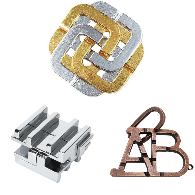 Rompecabezas De Metal rompecabezas 3 uds conjunto Casse Tete Difficile Rompecabezas IQ prueba juegos mágicos juguetes para niños adultos Juegos De Ingenio: Morado