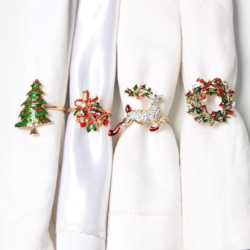 High-end Christmas Tree Napkin Buckle Flower Wreath Elk Bell Santa Claus Style Hotel Household Supplies Stainless Steel