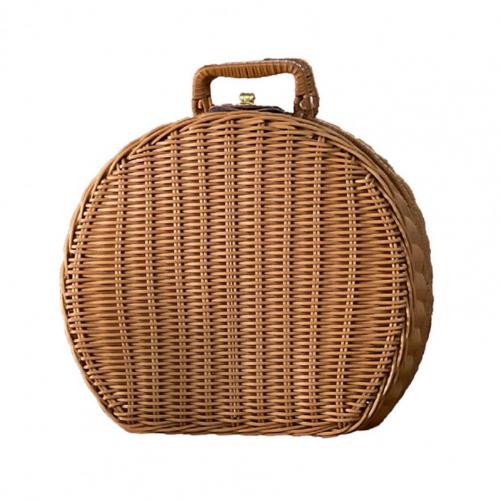 Wicker Storage Box 1PC With Double Handle Food Fruit Carrying Outdoor Picnic Seagrass Baskets Hamper Rattan Suitcase: Default Title