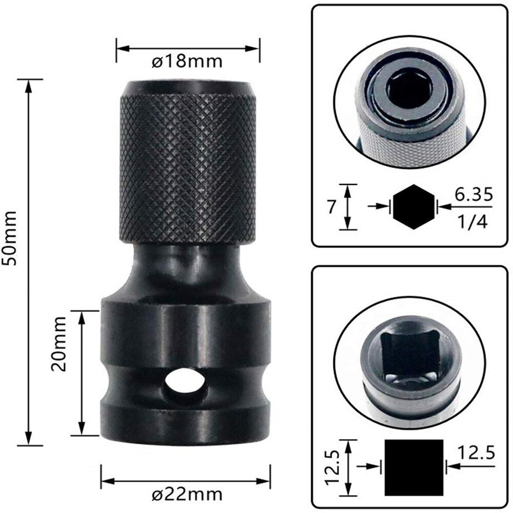 1/2 "Vierkante Tot 1/4" Hex Ratel Socket Conversie Tool Adapter Drive Converter Snelkoppeling Impact Socket Adapter tool