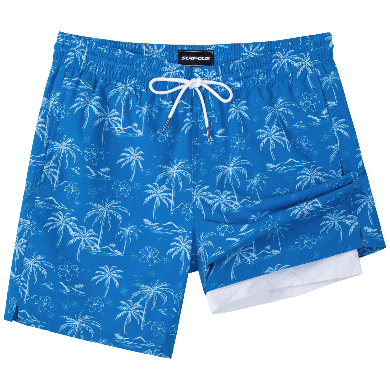 SURF CUZ Mens Swim Trunks with Compression Liner Quick Dry Swim Shorts 7" Swimming Trunks Stretch Bathing Suit Boardshorts: M / PURPLE