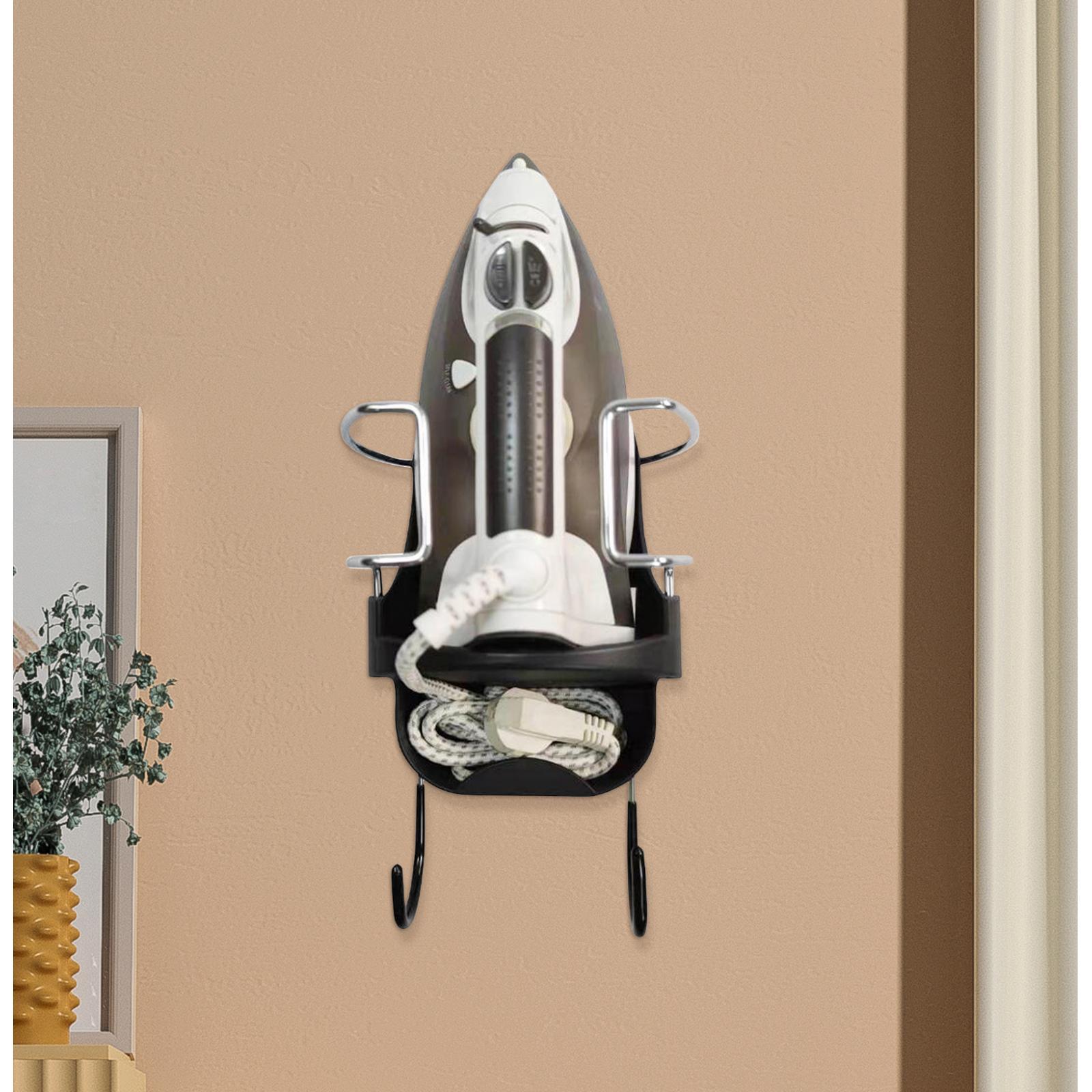 Support de rangement mural en fer avec crochets, support de planche à repasser, support en fer Portable, fournitures de rangement pour maison et hôtel, noir et blanc: Black