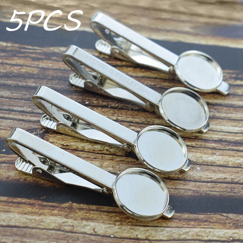 5 PCS/lot 16mm Glass Cabochon DIY Tie 16 MM Tie Clip Base Blank Jewelry Settings Fit Clips Dad Boyfriend Husband