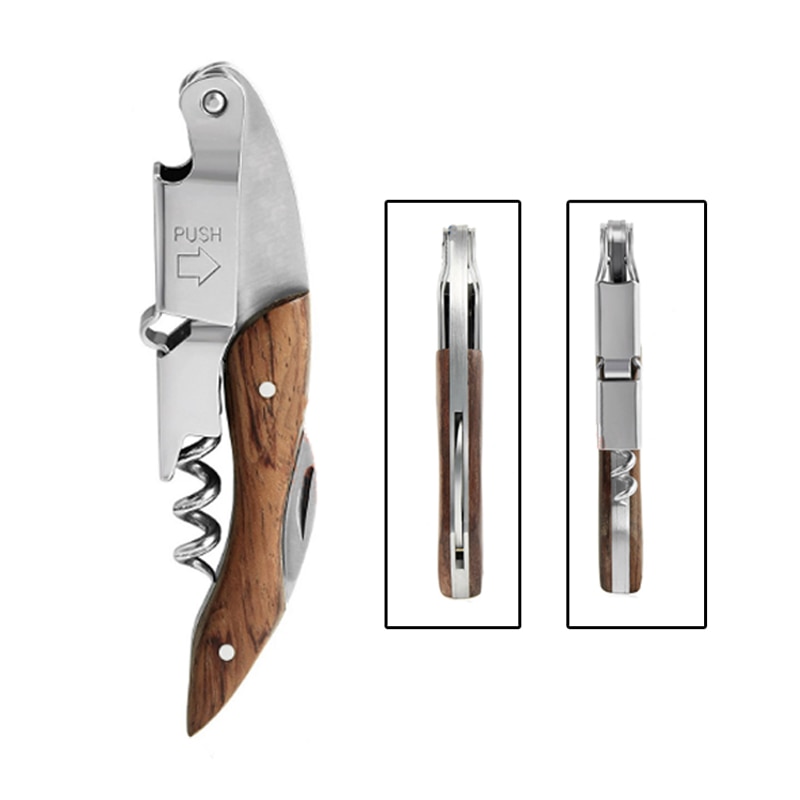 Houten Handvat Professionele Wijn Opener Multifunctionele Draagbare Schroef Corkscrew Wijn Flesopener Kokhulpmiddelen