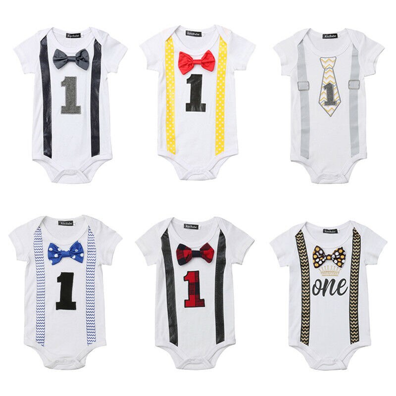 neue Baby Junge Meine Erste 1st Geburtstag Party Gentleman Bogen Strampler Gesamt Outfits