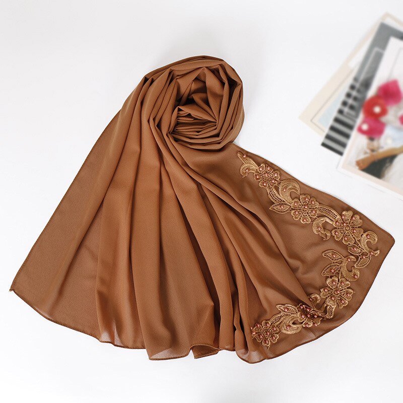 Blasen Chiffon muslimischen kopf schals nagel perle Nacken schal frauen kopf hijabs schals decke schal zubehör mädchen: Braun