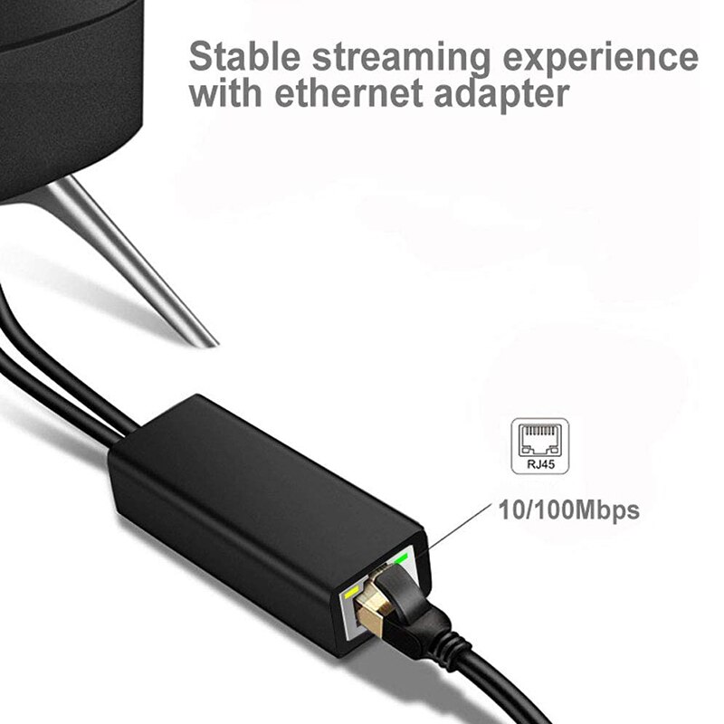 Ethernet-adapter for brannstang og chromecast, chromecast ultra 4k, mikro-usb til lan  rj45 med strømforsyningskabel 3.3ft