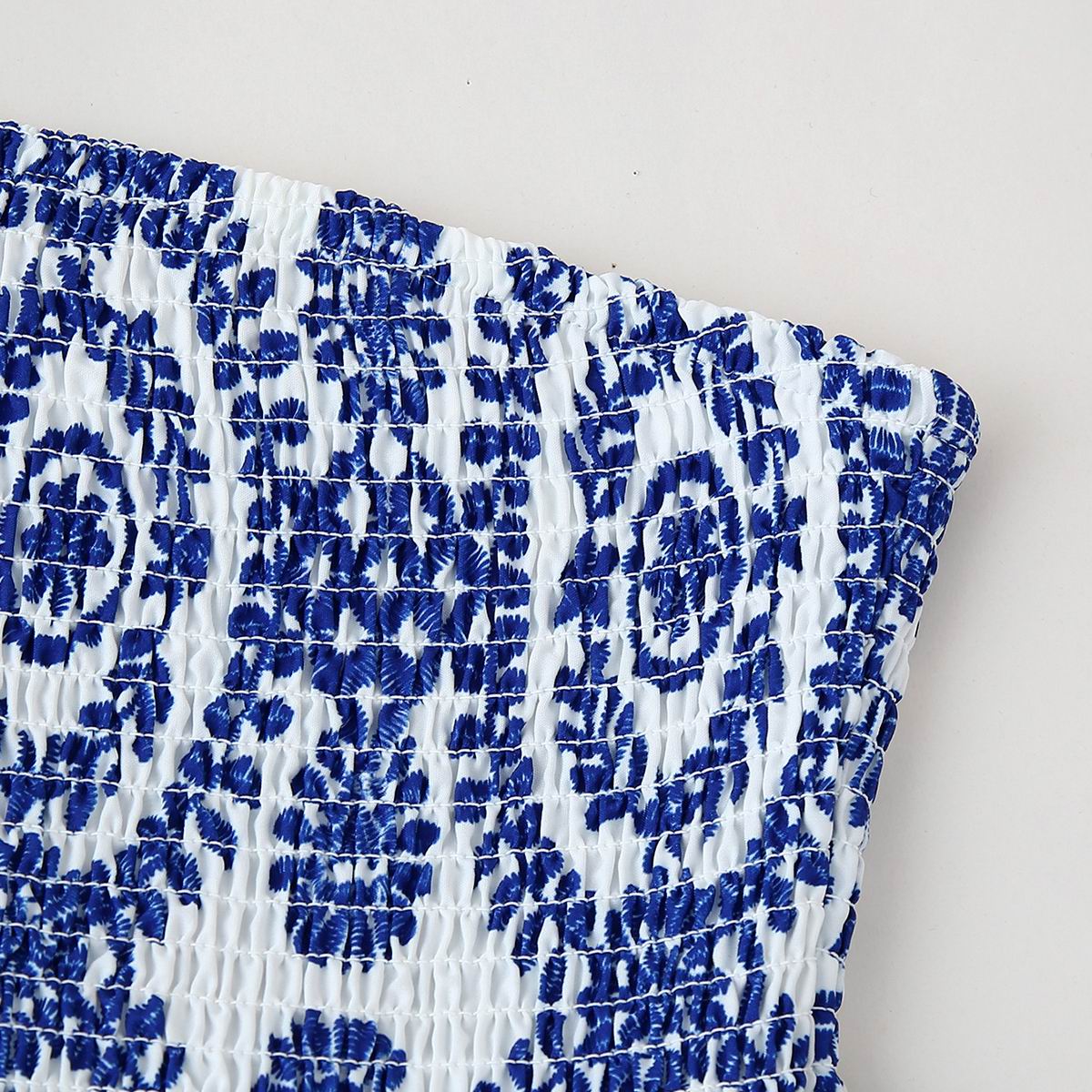 Top corto con estampado floral, busto fruncido, camisola sin tirantes, parte inferior con volantes, ropa de verano para mujer