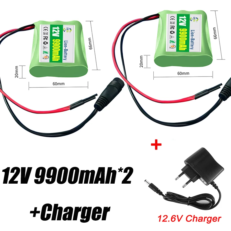 3s1p-Batterien 18650 wiederaufladbarer Akku 12 V 9900 mAh 18650 Lithium-Ionen DC 12,6 V Super-Ersatzakku + 12 V 1 A Ladegerät: Beige