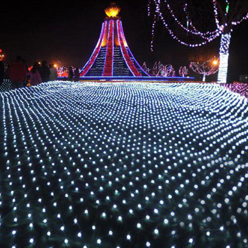 1.5MX1.5M 2x3M 4x6M guirlandes de noël LED chaîne filet de noël lumières fée fête de noël jardin décoration de mariage rideaux lumières: WHITE / 6-10W
