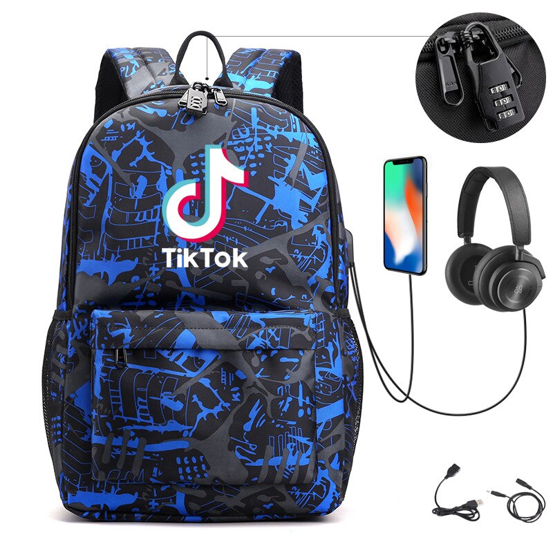 Zaino TikToK multifunzione USB Charge Travel Mochilas Canvas Student zaino antifurto per adolescenti ragazzi ragazze borse da scuola: Champagne