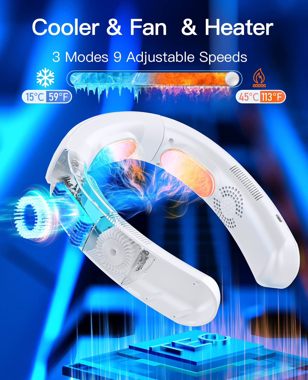 2025 aire acondicionado portátil USB recargable portátil 3 refrigeración ventilador de cuello colgante silencioso 6000mAh refrigerador de verano al aire libre