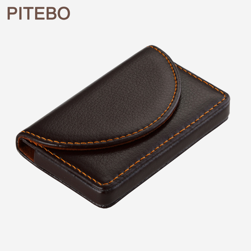 Pitebo unisex magnetisk lås læder forretning navnekort bank-id-kasse kasseholder organisator tegnebog