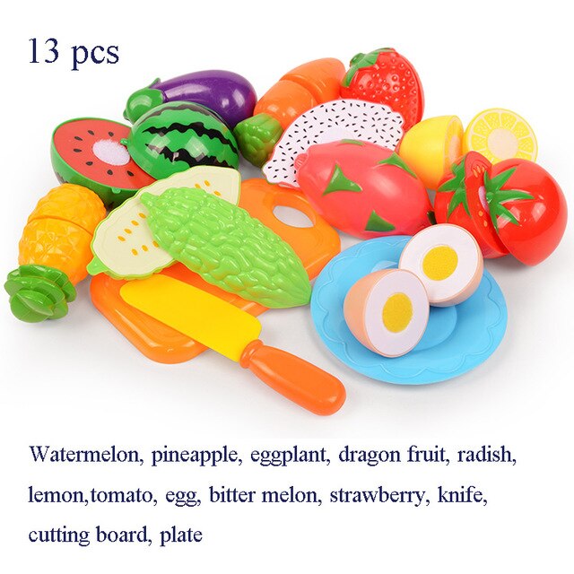 37 Pieces / set children pretend to play with toys fruit and vegetable cutting magnetic Mini toys children's kitchen food toys: 13 PCS