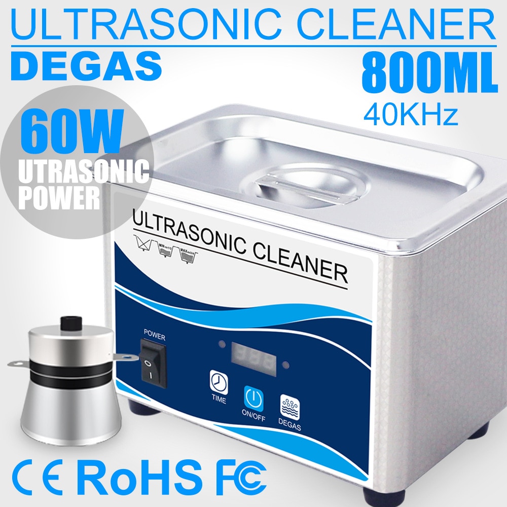 Limpiador ultrasónico Digital para el hogar, 800ml, 60W, baño de acero inoxidable, 110V, 220V, Degas, limpieza por ultrasonido para relojes, joyería