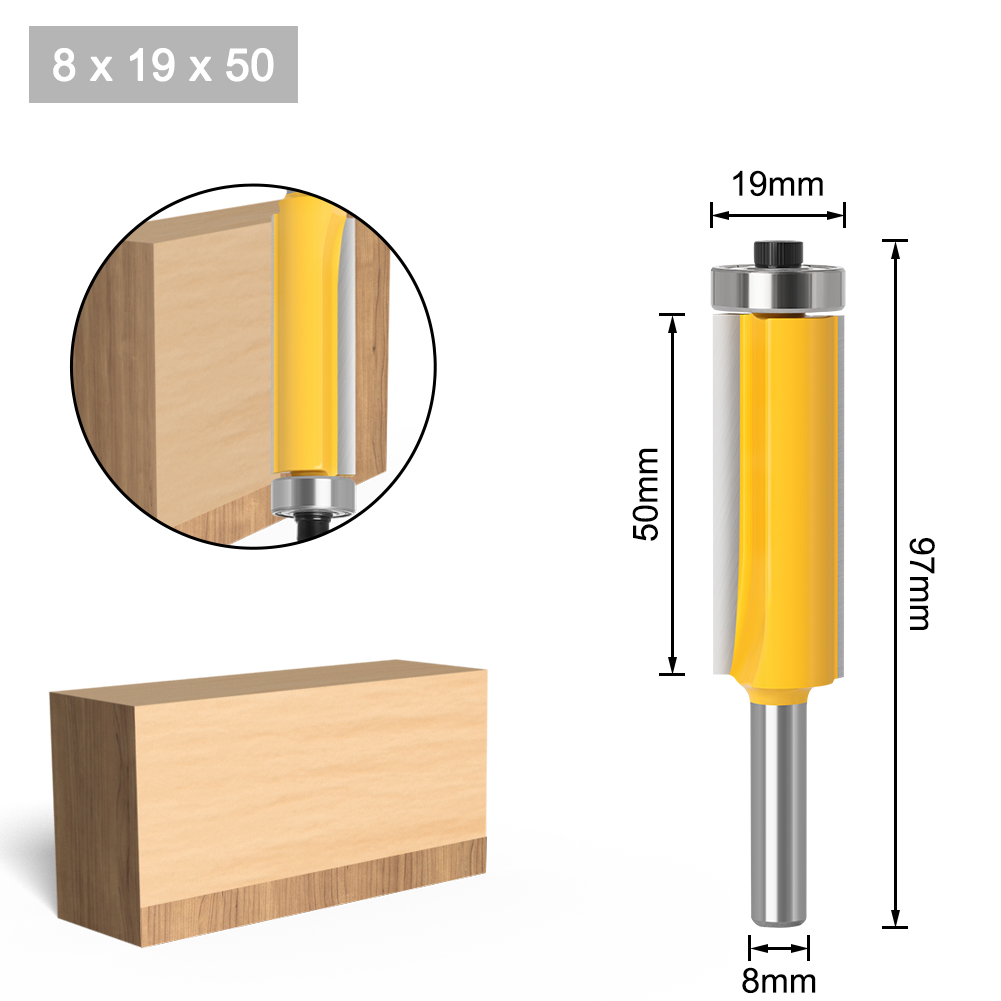 1Pc 8 Schacht Lange Blade Flush Bit Flush Trim Router Bit End Lager Voor Houtbewerking Snijgereedschap: 8X19X50