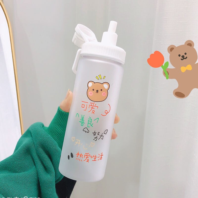 Botella de agua de cristal con pajita para niños y adultos, chupete bonito con personalidad creativa, portátil, b