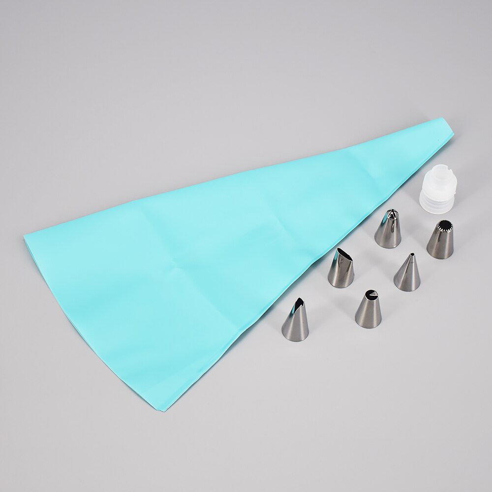 8 Teile/satz Silikon Gebäck Tasche Tipps Küche DIY Glasur Rohrleitungen Creme Wiederverwendbare Gebäck Taschen + 6 Düse einstellen Kuchen Dekorieren werkzeuge: Blau