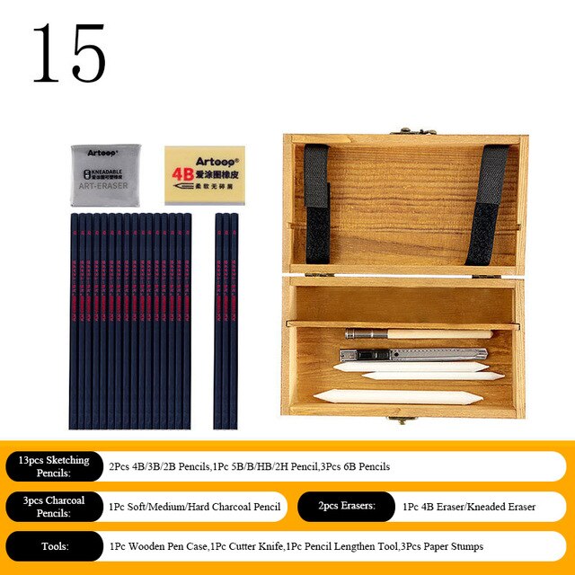Sketch Pencil Set Sketching Drawing Kit Wood Pencil Bags Students Drawing Art Supplies Office Stationery: 15