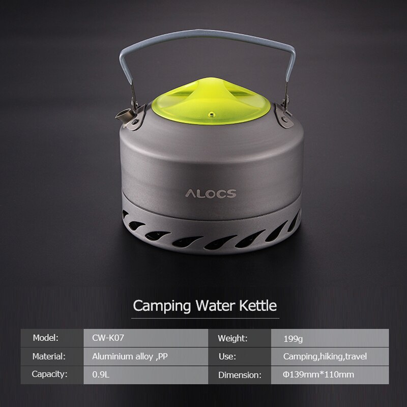 Alocs cw -k07 bærbar kompakt udendørs vandkedel tekande kaffekande 0.9l til picnic camping vandreture rejser aluminiumslegering