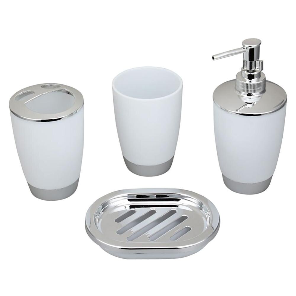 4Pcs/Set Bathroom Suit Set Bathing Accessories Goods Includes Soap Box Cup Toothbrush Holder Soap Dispenser Soap Dish Set: White
