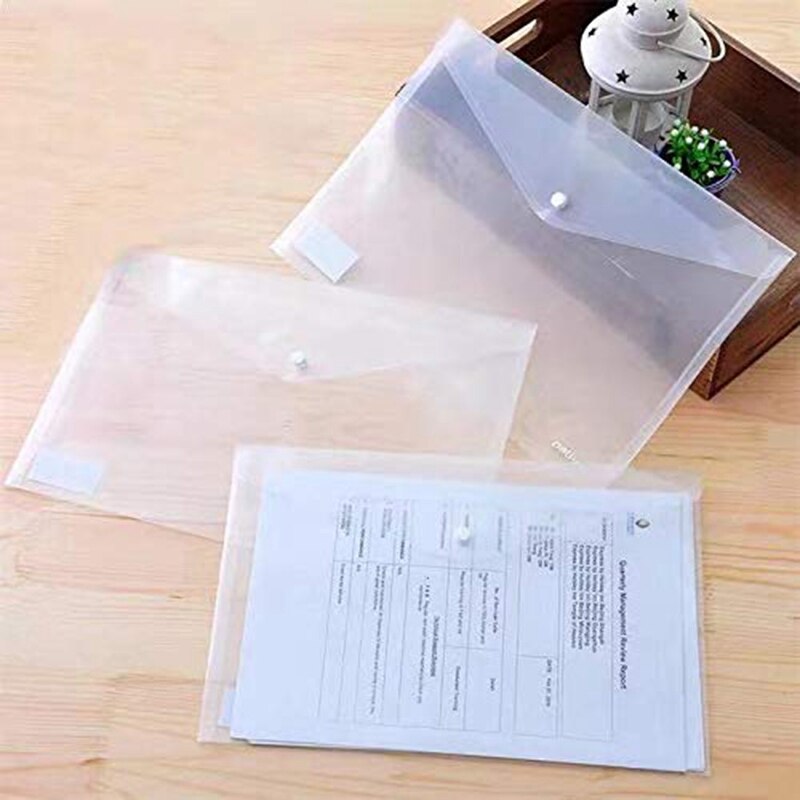 Poly Envelope Folder with Snap Button Closure, Premium Clear Plastic Envelopes,30 Pcs Waterproof Transparent Project Env