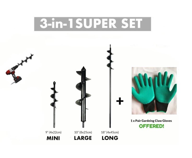 3pcs Garden Auger Spiral Drill Bit Flower Planter Bulb Shaft Auger Yard Gardening Earth Drill Planting Hole Digger Tool: 3 PCS