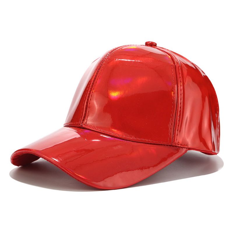 Mujeres Hombres Faux cuero gorra de béisbol brillo metálico holográfico Arco Iris reflectante Hip Hop ajustable Strapback Peaked sombrero