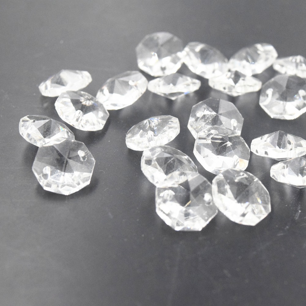 50 stk. 14mm krystalglas ottekantede perler til lysekroner, krystalgardin tilbehør, lampe solcatcher hængende vedhæng